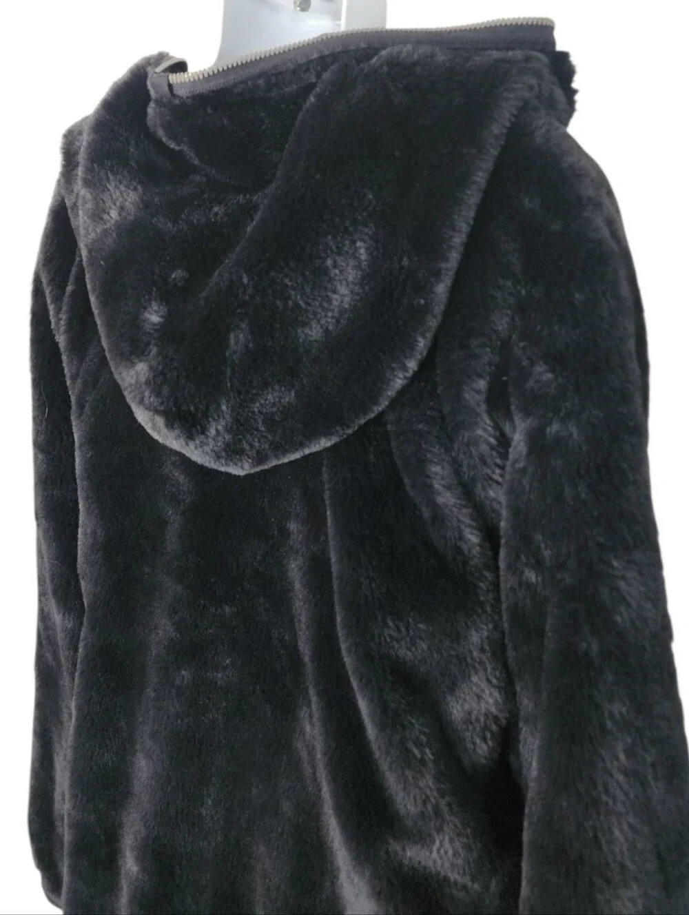 Free People Oversized Black Faux Fur Hooded Zip Jacket XL - Picture 8 of 10